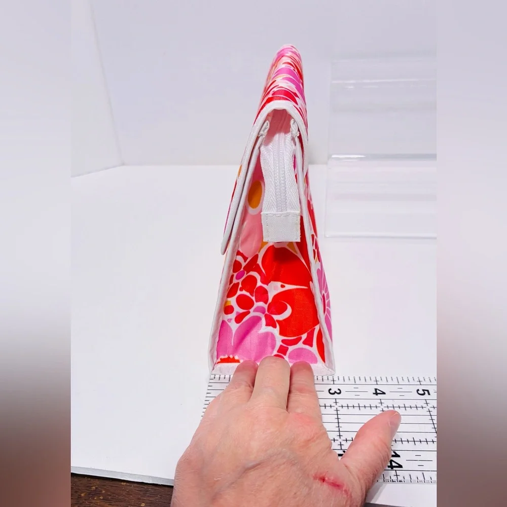 Clinique Floral Cosmetic Bag Pink Red Orange 3”D x 8”W x 6.5”H